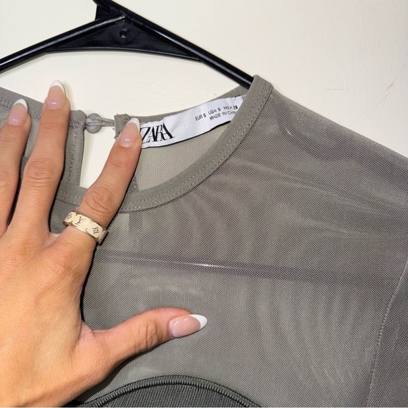Zara Khaki Mesh Knit Long Sleeve Bodysuit - Picture 8 of 9